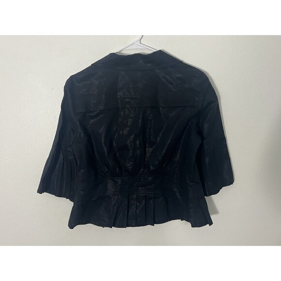 Randy Kemper Button Down Shiny Black Linen Blend Blouse Size 12 - Picture 7 of 15